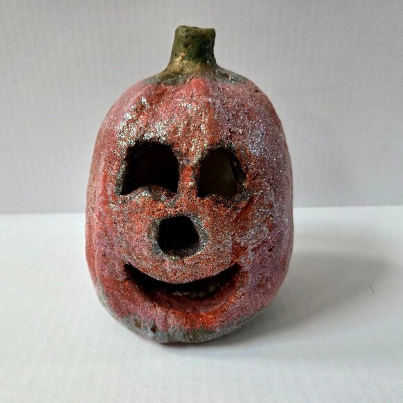 Teena Flanner Jack O Lantern Halloween Pumpkin Figure Primitive Glitter MCF - Picture 1 of 9